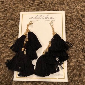 Ettika 18k Gold black Tassel Chandelier earrings